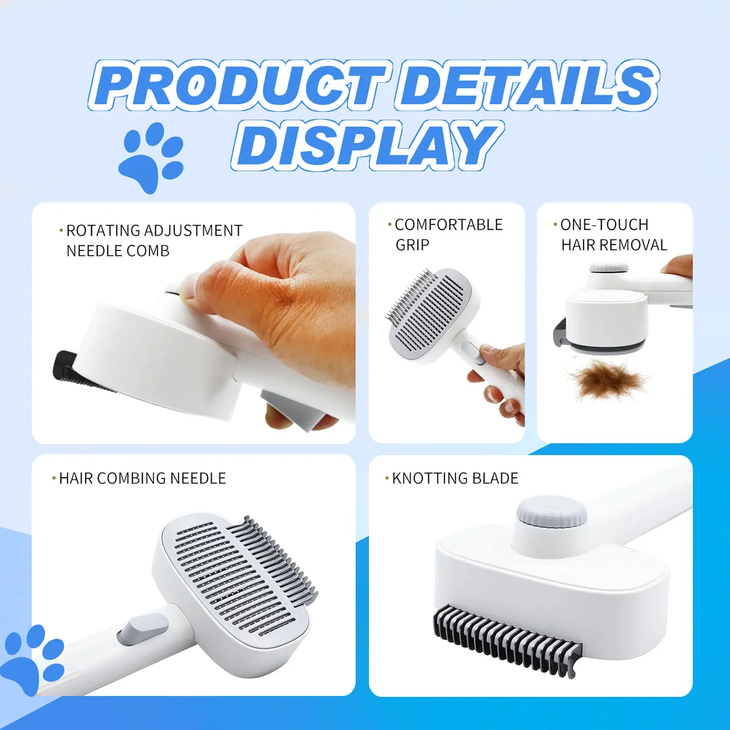 Pet Grooming Brush 3-in-1 Multi-Function Adjustable Round Tip Comb - Image 6