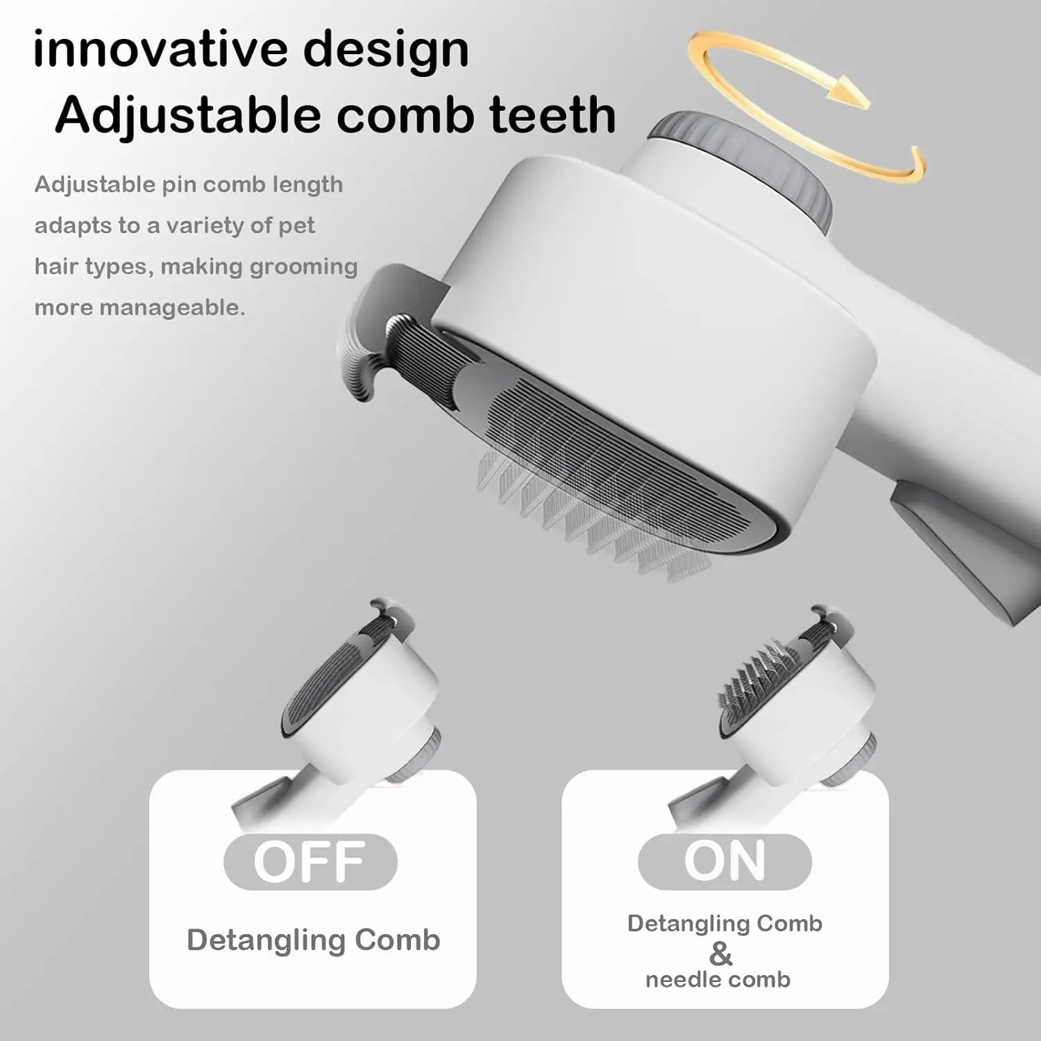 Pet Grooming Brush 3-in-1 Multi-Function Adjustable Round Tip Comb - Image 2